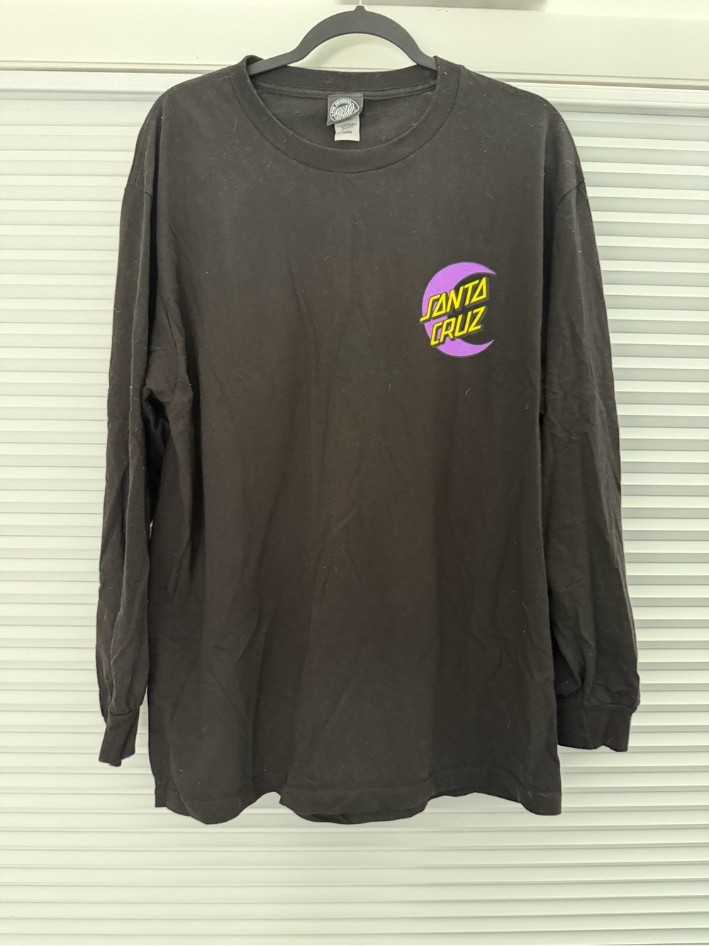 Santa Cruz Skateboards Black Long Sleeve Tee with Purple and Yellow Logo